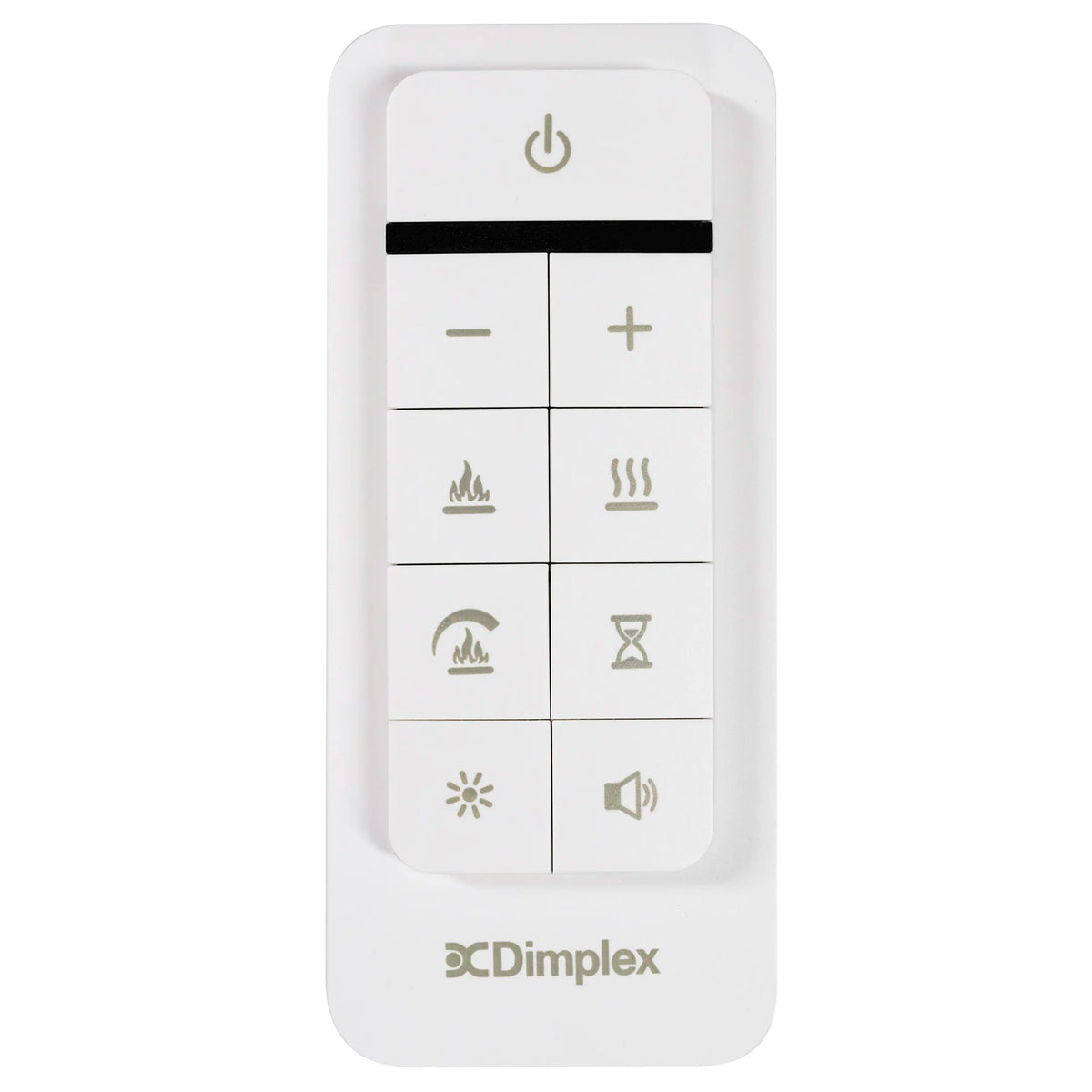White Dimplex remote control with touch-style button grid and power icon