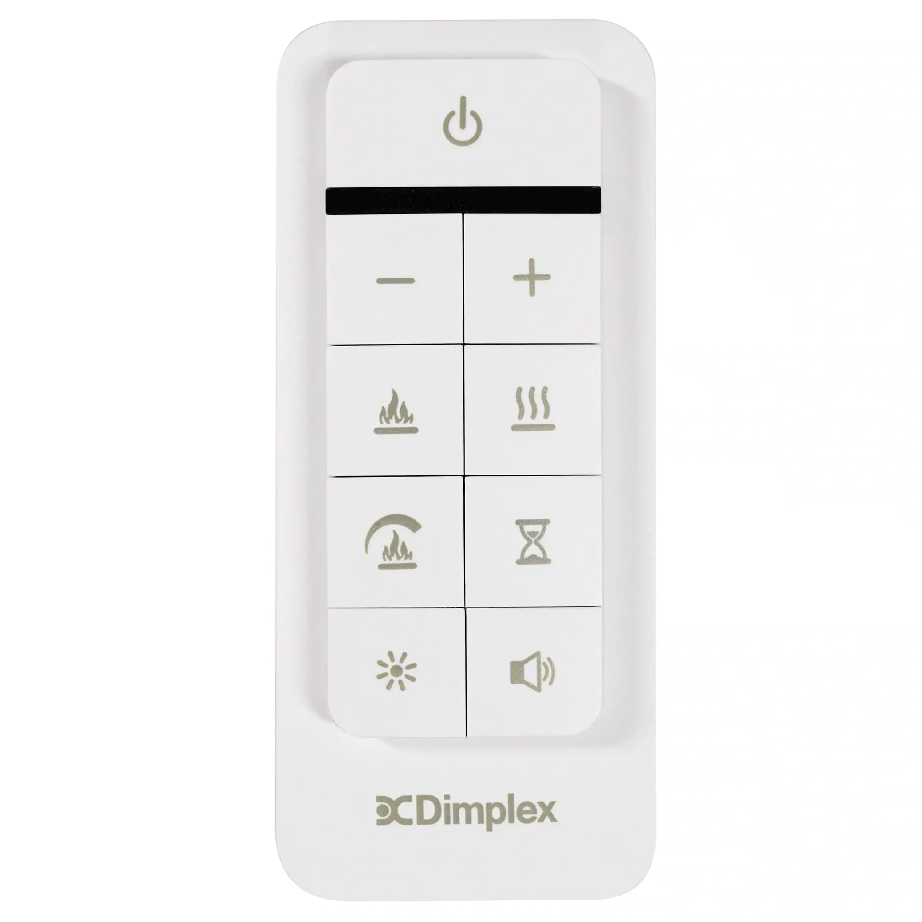 White Dimplex electric firebox remote control with button panel and power icon
