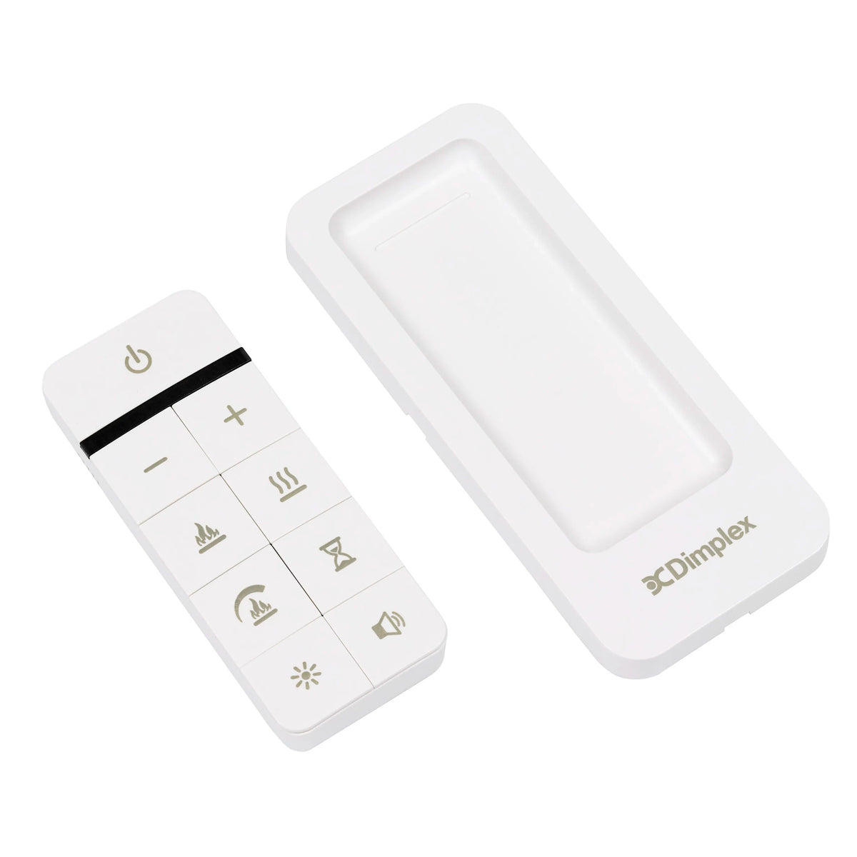 xDimplex wireless remote control with white buttons and power and heat icons