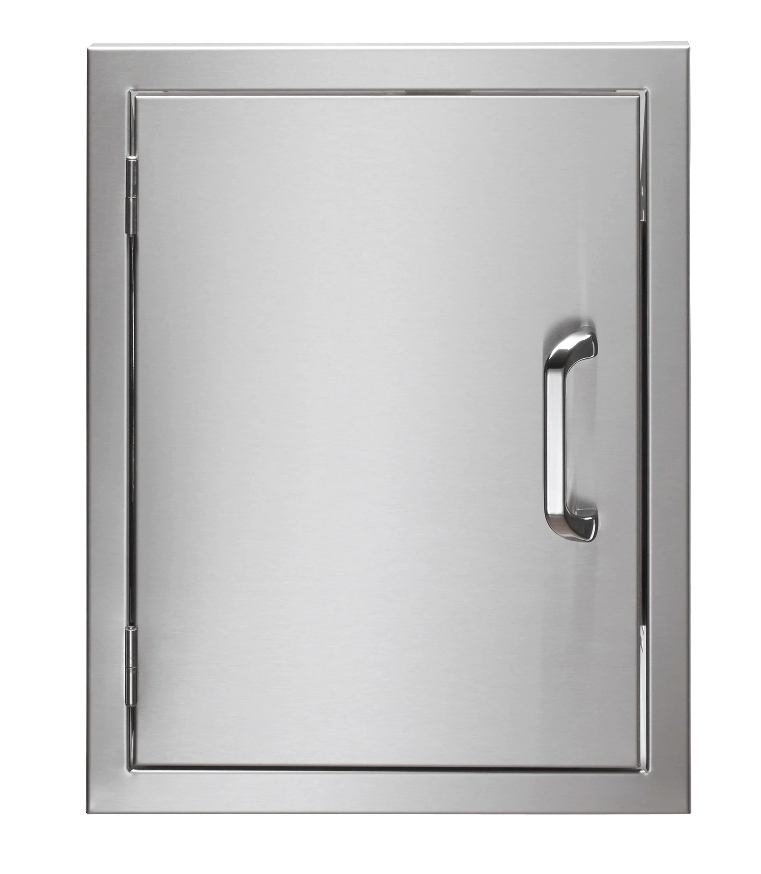 17-inch vintage access door with brushed metal frame and hinged pull handle