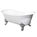 Kingston Brass Aqua Eden 67" Cast Iron Oval Double Slipper Clawfoot Tub (No Faucet Drillings), White/Polished Chrome (VCTNDS6731NL1)