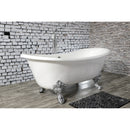Kingston Brass Aqua Eden 67" Cast Iron Oval Double Slipper Clawfoot Tub (No Faucet Drillings), White/Polished Chrome (VCTNDS6731NL1)