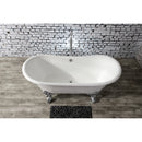 Kingston Brass Aqua Eden 67" Cast Iron Oval Double Slipper Clawfoot Tub (No Faucet Drillings), White/Polished Chrome (VCTNDS6731NL1)
