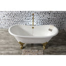 Kingston Brass Aqua Eden 67" Cast Iron Oval Double Slipper Clawfoot Tub (No Faucet Drillings), White/Polished Brass (VCTNDS6731NL2)