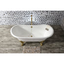 Kingston Brass Aqua Eden 67" Cast Iron Oval Double Slipper Clawfoot Tub (No Faucet Drillings), White/Polished Brass (VCTNDS6731NL2)