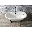 Kingston Brass Aqua Eden 67" Cast Iron Oval Double Slipper Clawfoot Tub (No Faucet Drillings), White/Oil Rubbed Bronze (VCTNDS6731NL5)