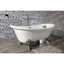 Kingston Brass Aqua Eden 67" Cast Iron Oval Double Slipper Clawfoot Tub (No Faucet Drillings), White/Brushed Nickel (VCTNDS6731NL8)