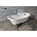 Kingston Brass Aqua Eden 67" Cast Iron Oval Double Slipper Clawfoot Tub (No Faucet Drillings), White/Brushed Nickel (VCTNDS6731NL8)