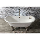 Kingston Brass Aqua Eden 67" Cast Iron Oval Double Slipper Clawfoot Tub (No Faucet Drillings), White/Brushed Nickel (VCTNDS6731NL8)