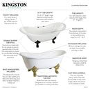 Kingston Brass Aqua Eden 67" Cast Iron Oval Double Slipper Clawfoot Tub (No Faucet Drillings), White (VCTNDS6731NLW)