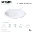 Kingston Brass Aqua Eden 65" Cast Iron Oval Drop-In Tub with Center Drain, White (VCTPN653517)