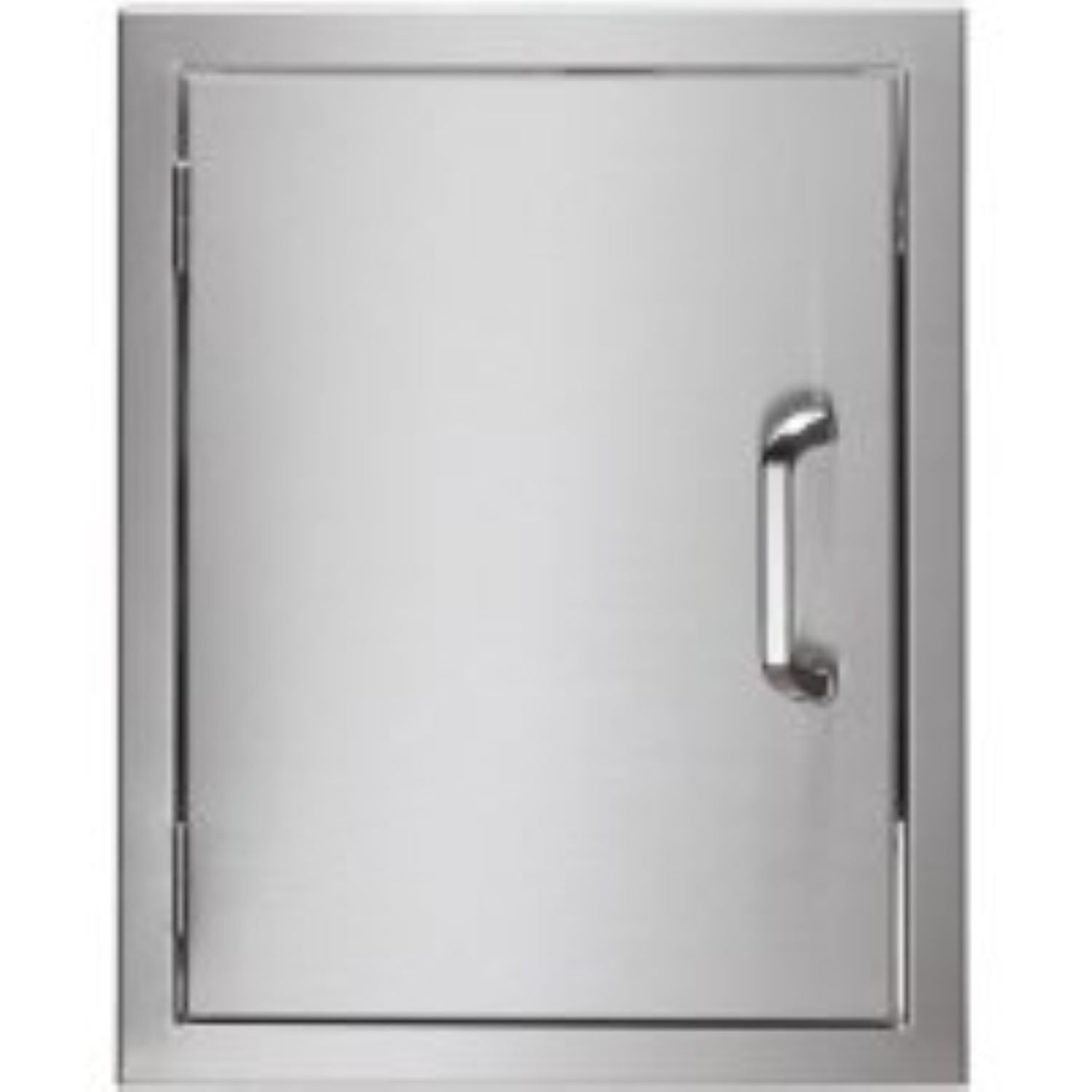 21-inch vintage door with light gray panel, metal frame, and chrome pull handle