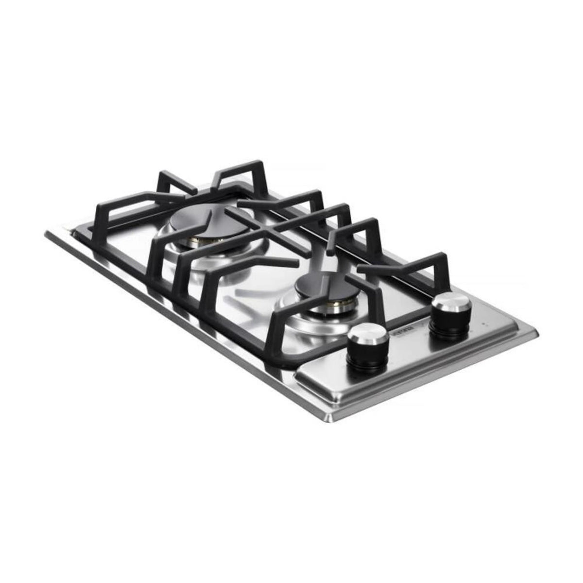 Verona stainless steel gas cooktop with two sealed burners and black burner grates