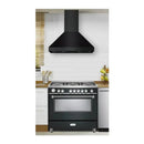 Verona 2-Piece Appliance Package - 36-Inch Dual Fuel Range with 5 Sealed Burners and Wall Mount Range Hood in Black