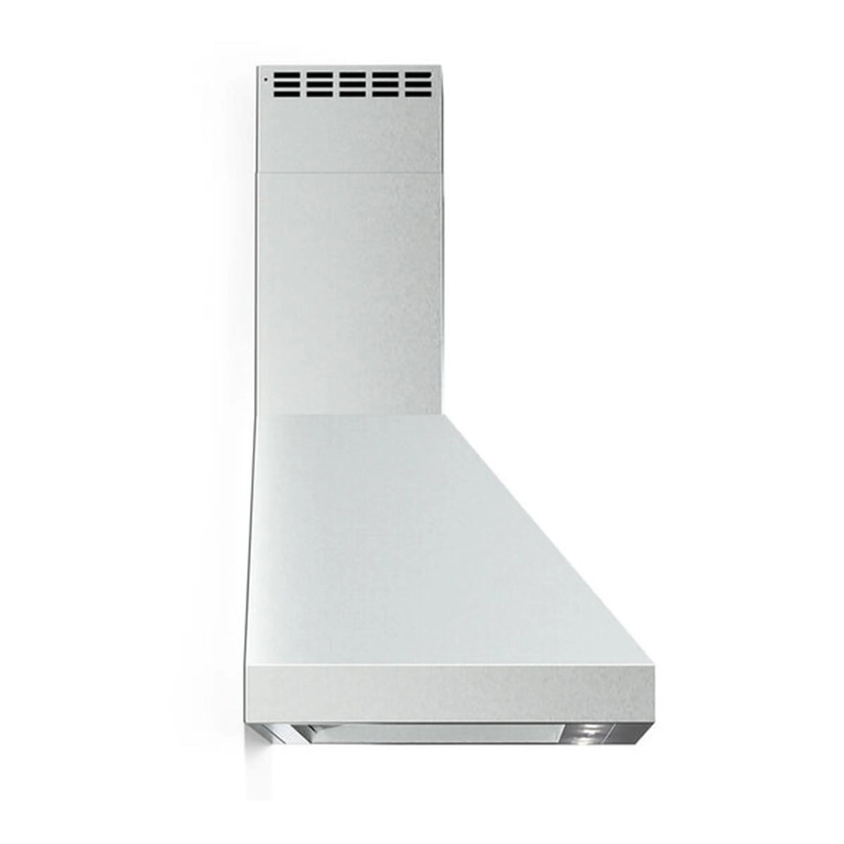 Wall-mount range hood with vertical chimney and front vent opening