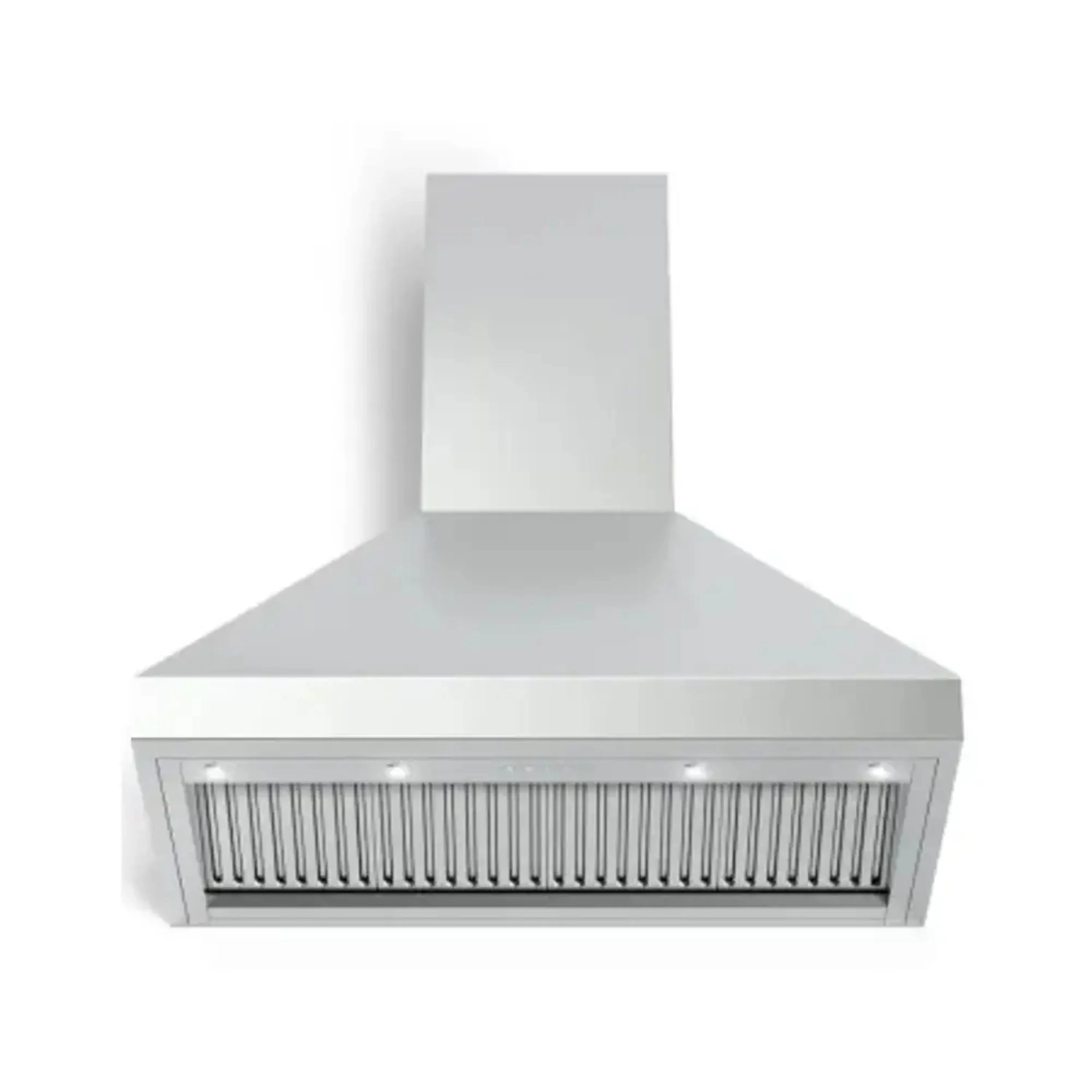 Stainless steel chimney wall range hood with front grille and slim lighting dots