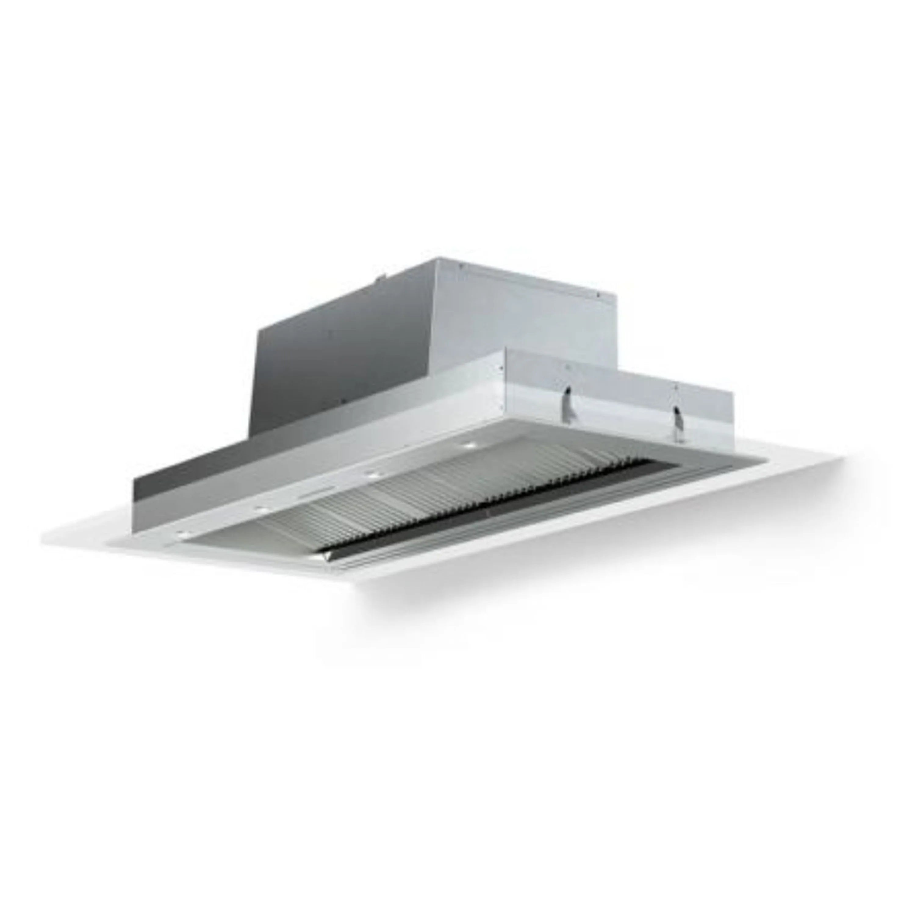 Stainless steel kitchen hood insert with mesh filter and recessed fan housing