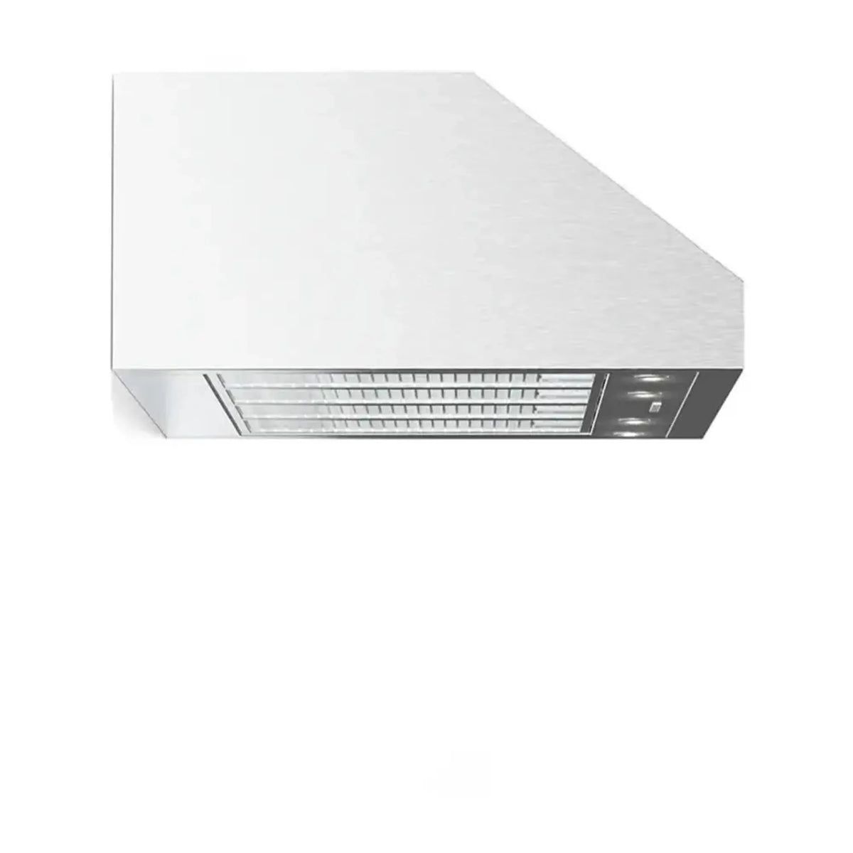 Under-cabinet range hood side view with vent slats and panel details