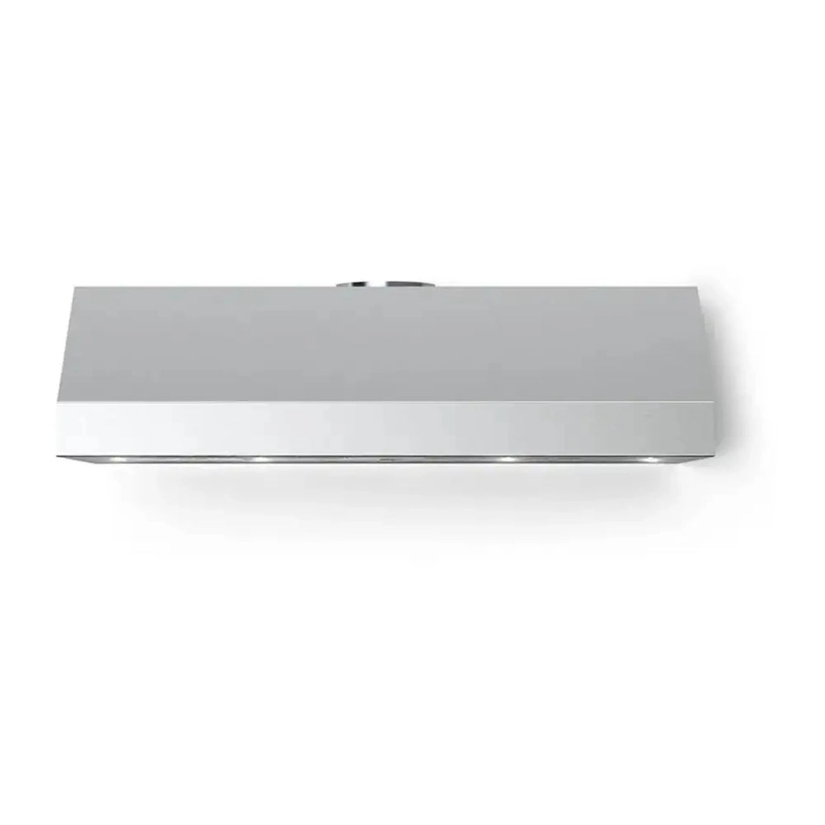 Under-cabinet range hood underside view, stainless steel cover with vent openings