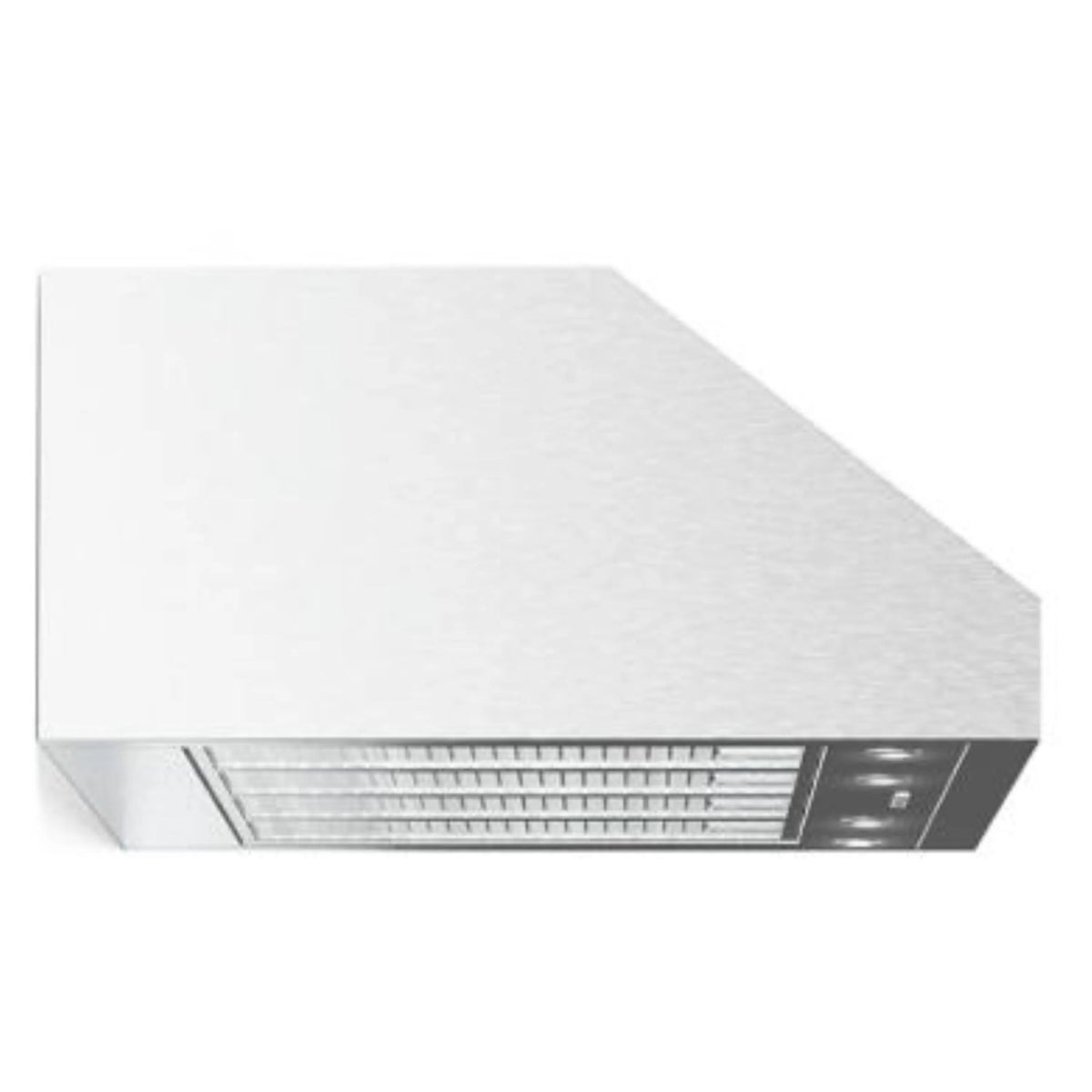 Under-cabinet range hood side view, stainless steel body with vented filter panel