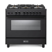Verona Ultima 36-Inch Dual Fuel Range with 5 Sealed Burners in Matte Black (VMFSGE365EE)