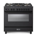 Verona Ultima 36-Inch Dual Fuel Range with 5 Sealed Burners in Matte Black (VMFSGE365EE)