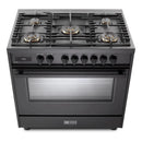 Verona 2-Piece Appliance Package - 36-Inch Dual Fuel Range with 5 Sealed Burners and Wall Mount Range Hood in Black