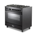 Verona 2-Piece Appliance Package - 36-Inch Dual Fuel Range with 5 Sealed Burners and Wall Mount Range Hood in Black