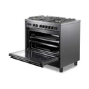 Verona 2-Piece Appliance Package - 36-Inch Dual Fuel Range with 5 Sealed Burners and Wall Mount Range Hood in Black