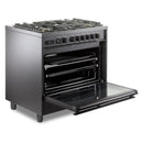 Verona 2-Piece Appliance Package - 36-Inch Dual Fuel Range with 5 Sealed Burners and Wall Mount Range Hood in Black