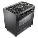 Verona Ultima 36-Inch Dual Fuel Range with 5 Sealed Burners in Matte Black (VMFSGE365EE)