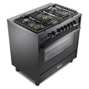 Verona 2-Piece Appliance Package - 36-Inch Dual Fuel Range with 5 Sealed Burners and Wall Mount Range Hood in Black