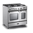Verona 2-Piece Appliance Package - 36-Inch Dual Fuel Range with Double Oven and Wall Mount Range Hood in Stainless Steel