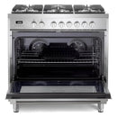 Verona 2-Piece Appliance Package - 36-Inch Dual Fuel Range with 5 Sealed Burners and Under Cabinet Range Hood in Stainless Steel