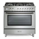 Verona 2-Piece Appliance Package - 36-Inch Gas Range with 5 Sealed Burners and Under Cabinet Range Hood in Stainless Steel