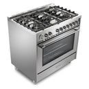 Verona 2-Piece Appliance Package - 36-Inch Gas Range with 5 Sealed Burners and Wall Mount Range Hood in Stainless Steel
