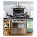 Verona 2-Piece Appliance Package - 36-Inch Gas Range with 5 Sealed Burners and Wall Mount Range Hood in Stainless Steel