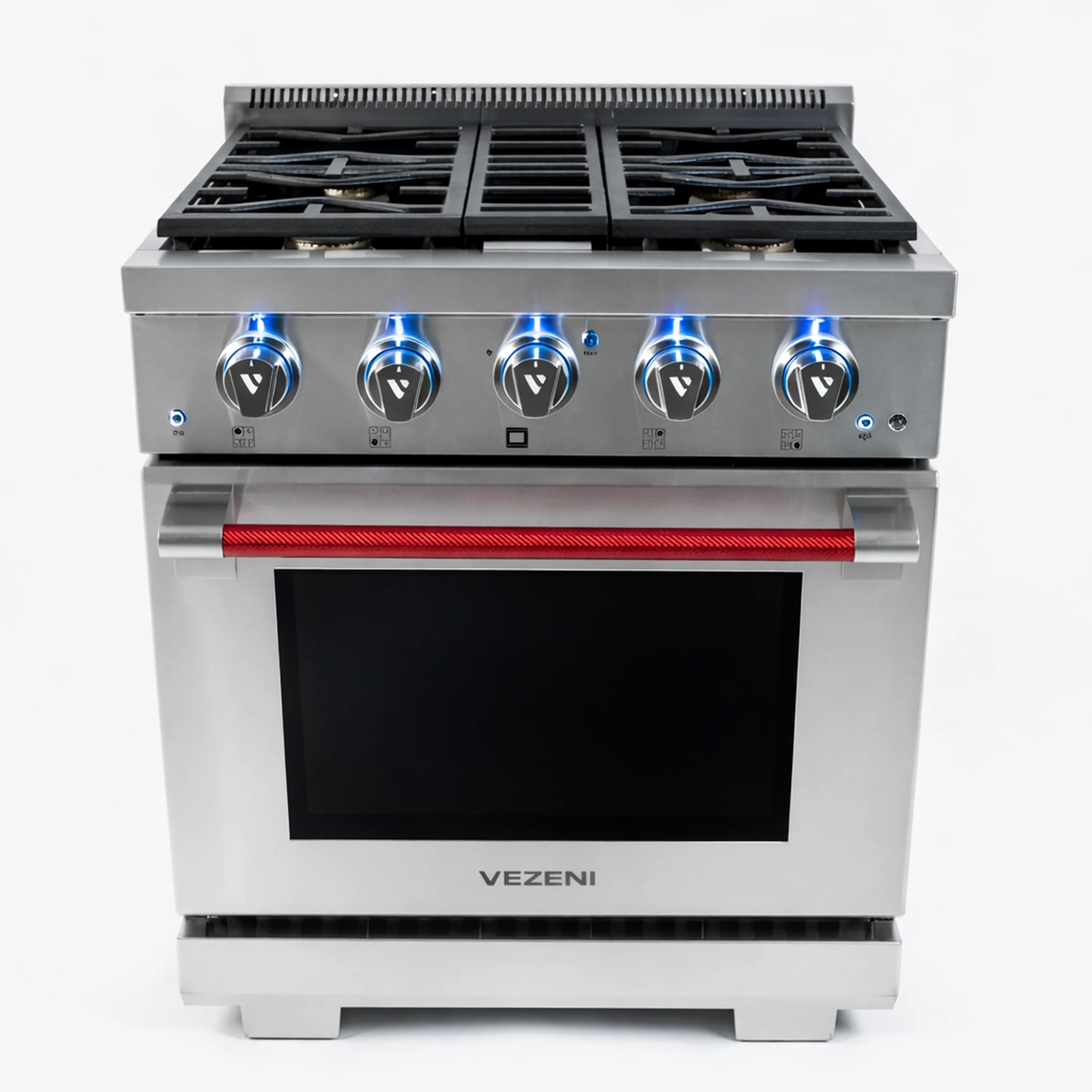 Stainless steel 30-inch gas range with oven window and five front burners