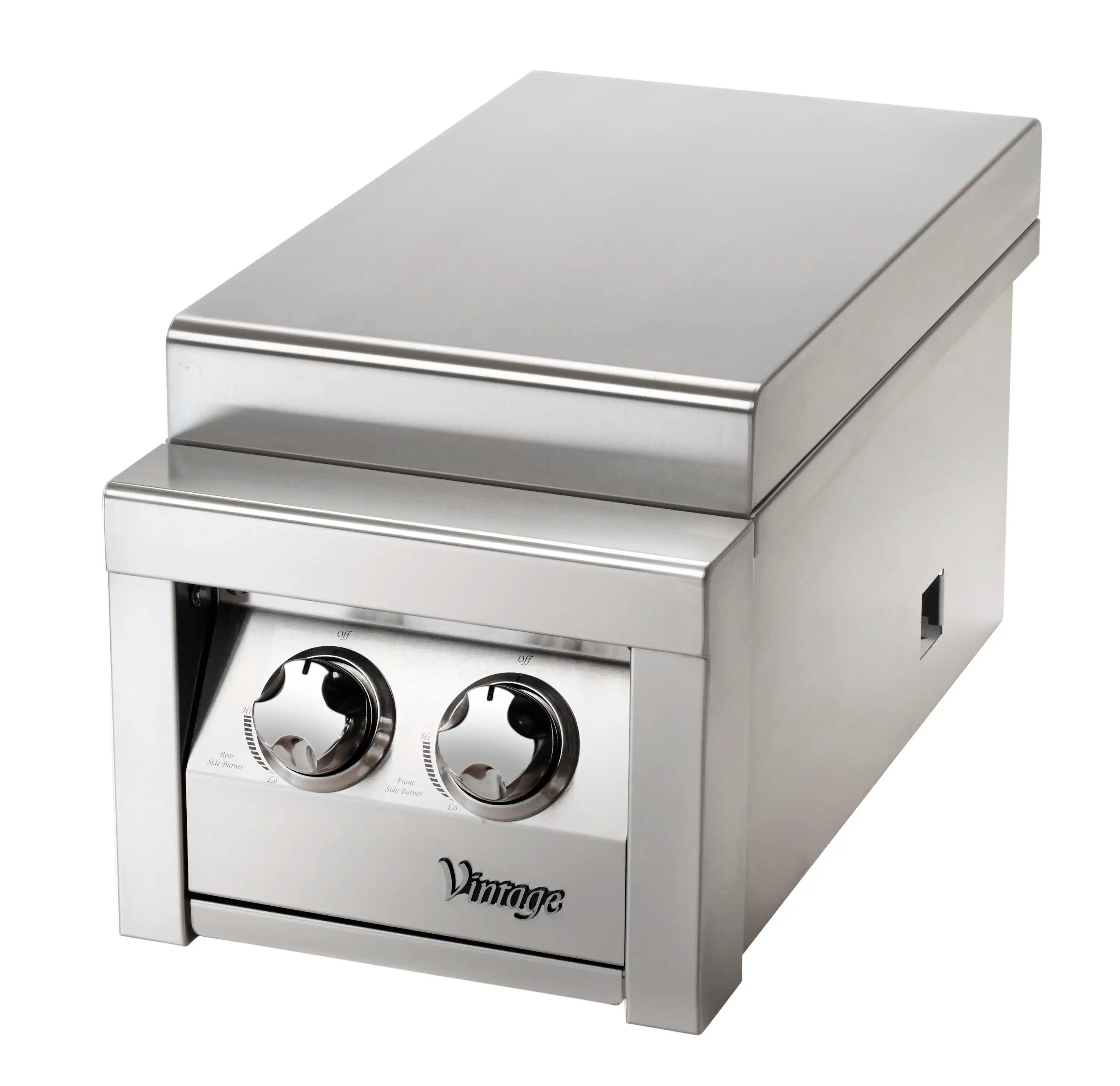 Stainless steel natural gas double side burner with lid and two control knobs