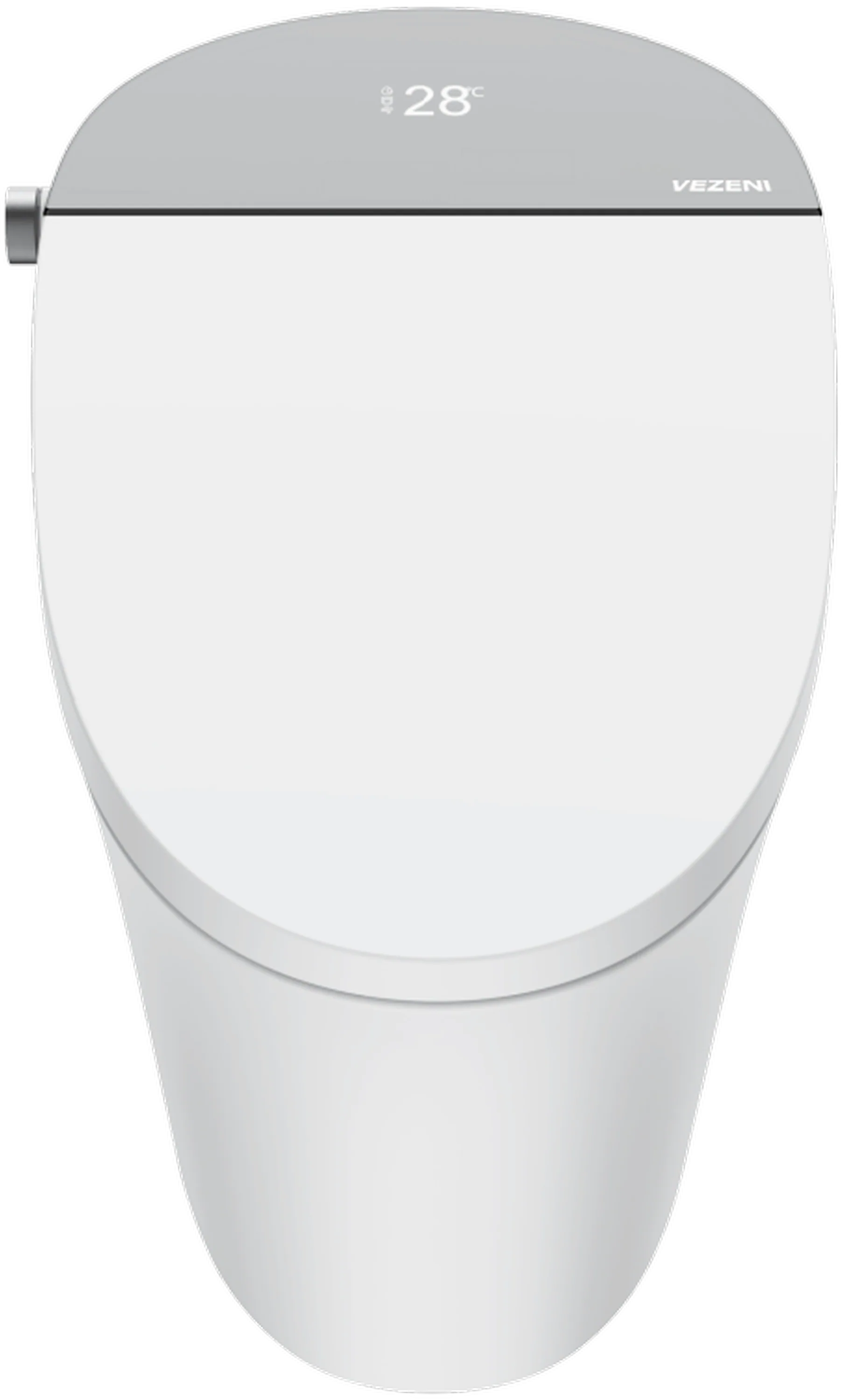 Vezeni smart toilet front view with 28°C on dark grey lid panel