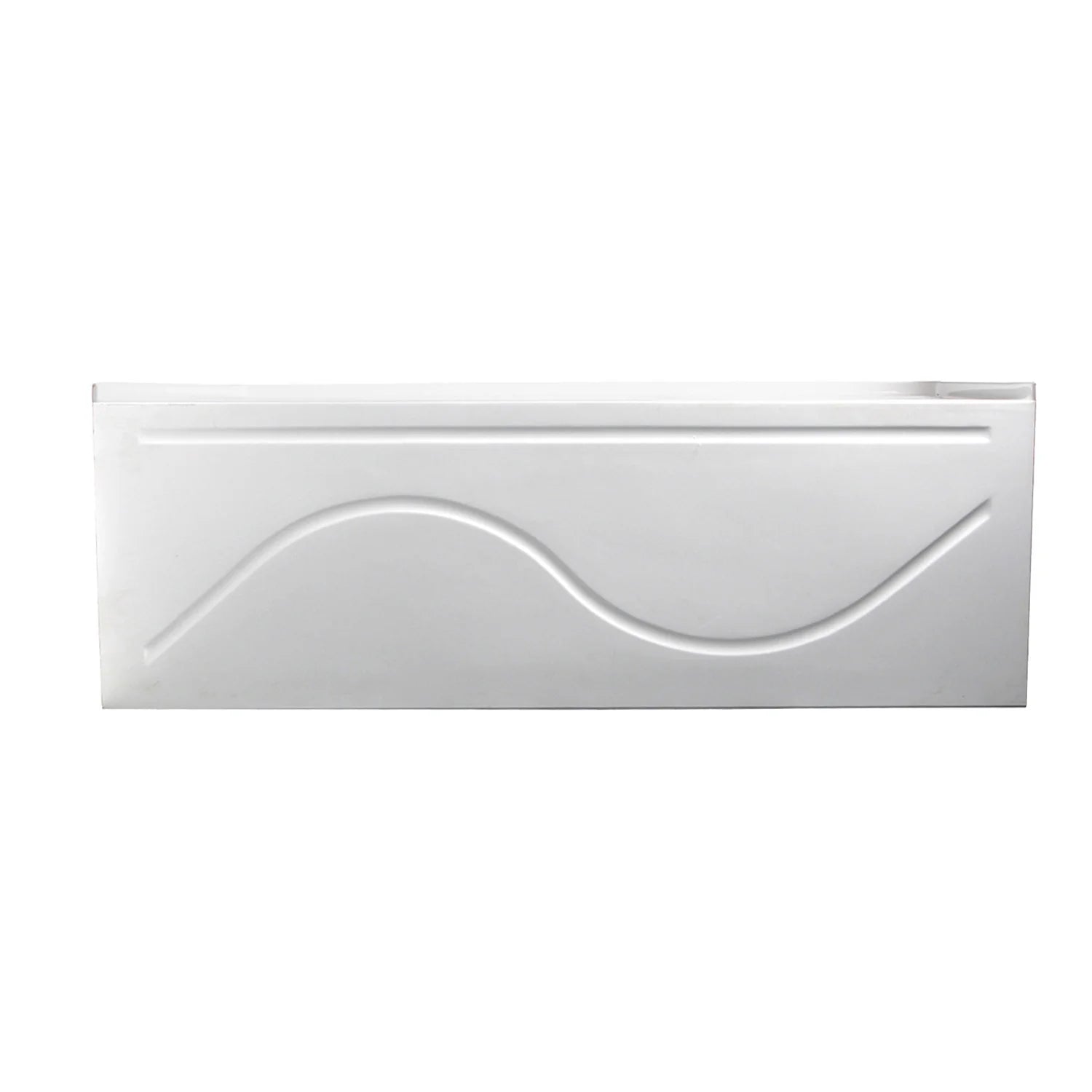 Glossy white acrylic alcove bathtub front panel with curved apron molding detail