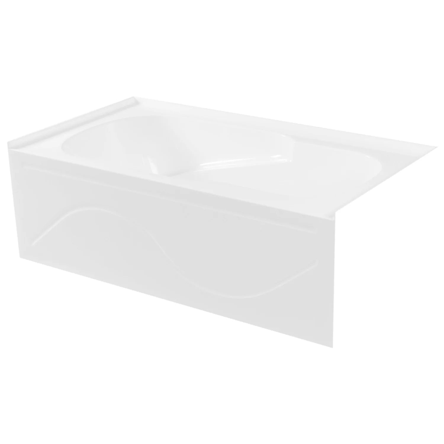 Glossy white rectangular alcove bathtub with 3-wall design, built-in look