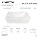 Kingston Brass Aqua Eden 60" Acrylic Rectangular 3-Wall Alcove Tub, Left Hand Drain, Glossy White (VTDE603122L)
