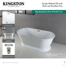 Kingston Brass 66" Acrylic Oval Double Ended Pedestal Tub with Drain (No Faucet Drillings), Glossy White/Matte Black (VTDE663124C420)