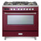 Verona Ultima 36-Inch Dual Fuel Range with 5 Sealed Burners in Burgundy (VUFSGE365BU)