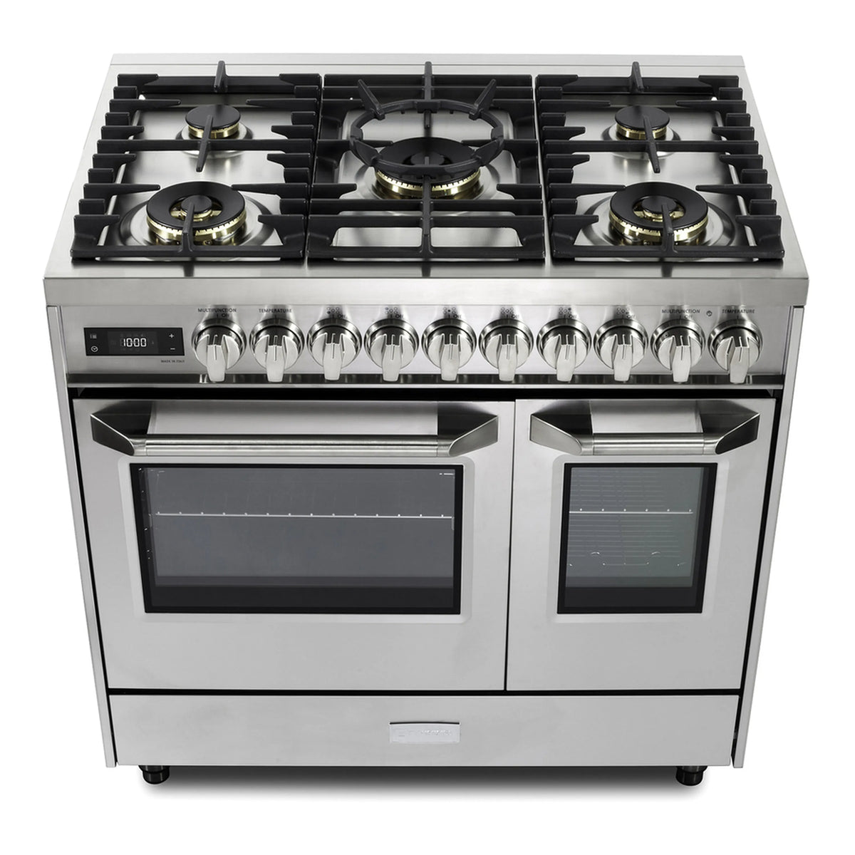 Verona Ultima Collection 36-Inch Double Oven Dual Fuel Range with 5 Brass Burners, 4.1 Cu. Ft. Total Oven Capacity in Stainless Steel (VUFSGE365DSS)