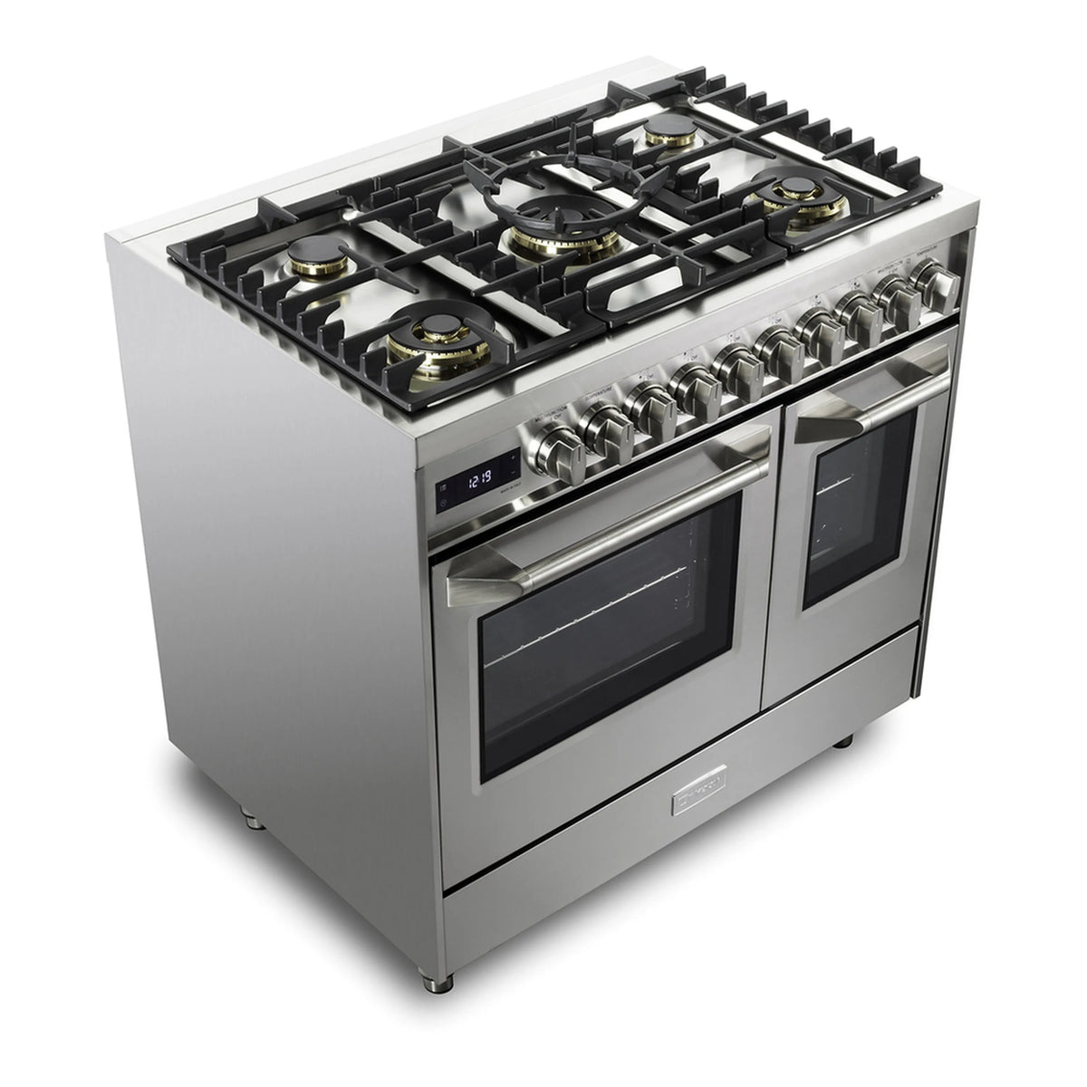 Verona Ultima Collection 36-Inch Double Oven Dual Fuel Range with 5 Brass Burners, 4.1 Cu. Ft. Total Oven Capacity in Stainless Steel (VUFSGE365DSS)