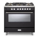 Verona 2-Piece Appliance Package - 36-Inch Dual Fuel Range with 5 Sealed Burners and Wall Mount Range Hood in Black