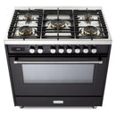 Verona 2-Piece Appliance Package - 36-Inch Dual Fuel Range with 5 Sealed Burners and Wall Mount Range Hood in Black