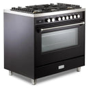 Verona Ultima 36-Inch Dual Fuel Range with 5 Sealed Burners in Matte Black (VUFSGE365E)